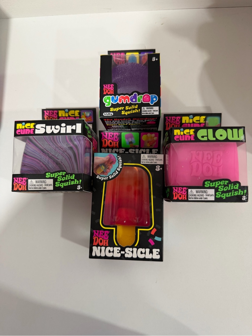 NeeDoh Nice-Sicle/Nice Cube Swirl/GLOW/Gumdrop Pink purple set